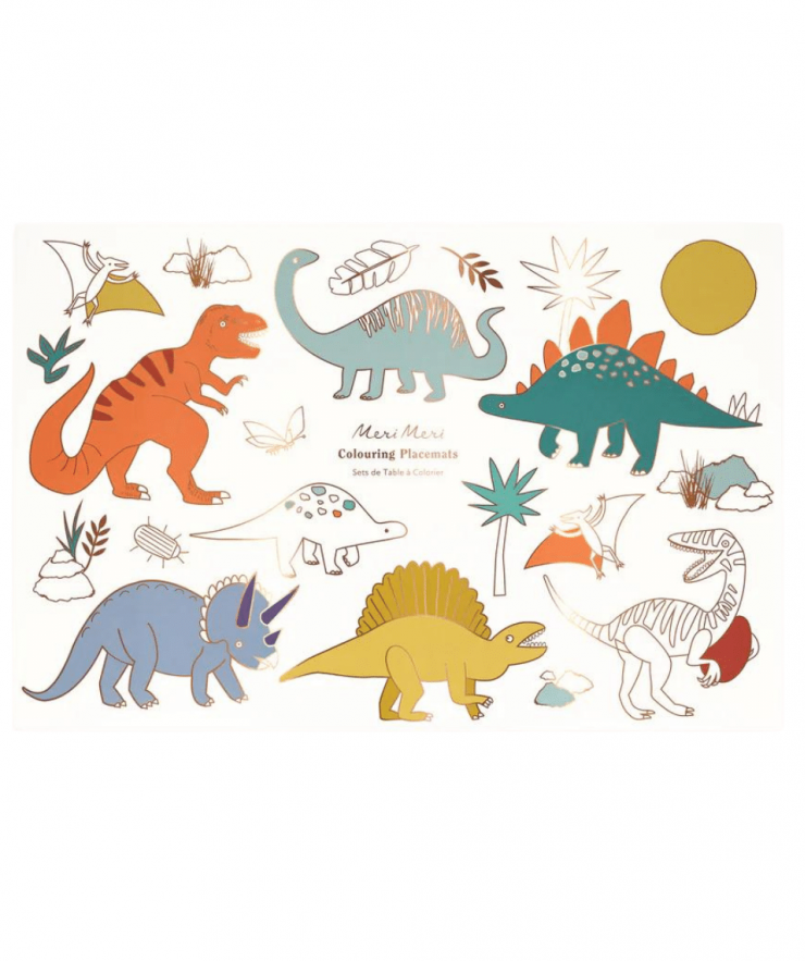 23589 Meri Meri Dinosaurs Colouring Placemats (x 8) - Image 1