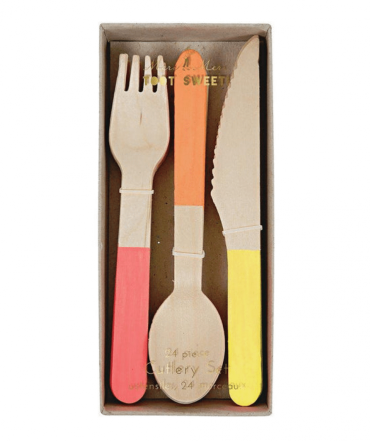 13164 Meri Meri Neon Wooden Cutlery Set (x 24) - Image 1