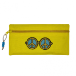 Yellow Pencil Case - Peace Sign Glasses Patch