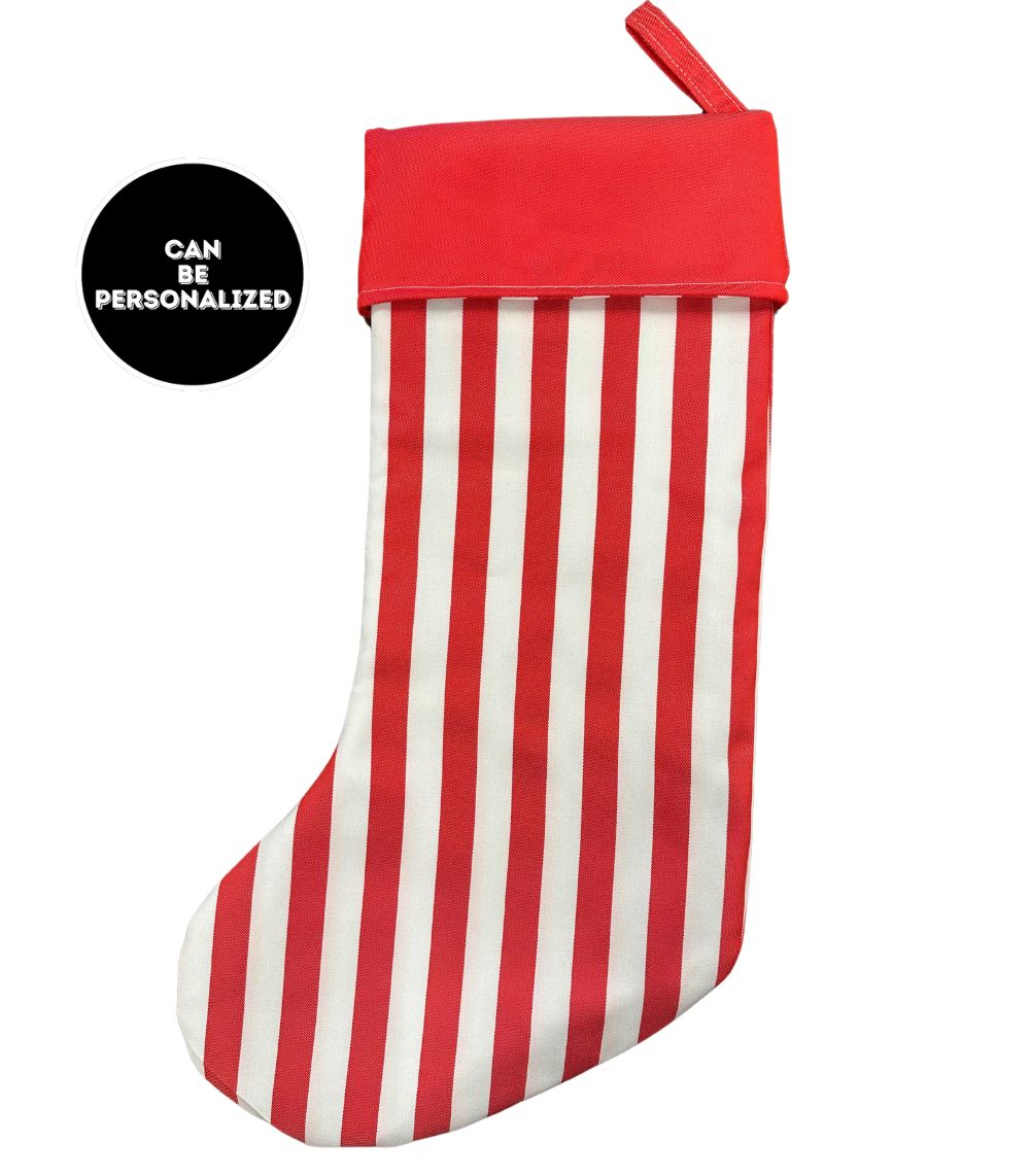 1 Striped Christmas Stocking, Red - Image 1