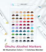 Ohuhu Kaala 60 Colors Illustrations Slim Broad & Mini Brush Dual Tips Alcohol Art Markers - Image 3