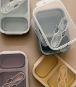Lunch Box Foldable Silicone Sage With Fork & Spoon 950 ML - Image 4