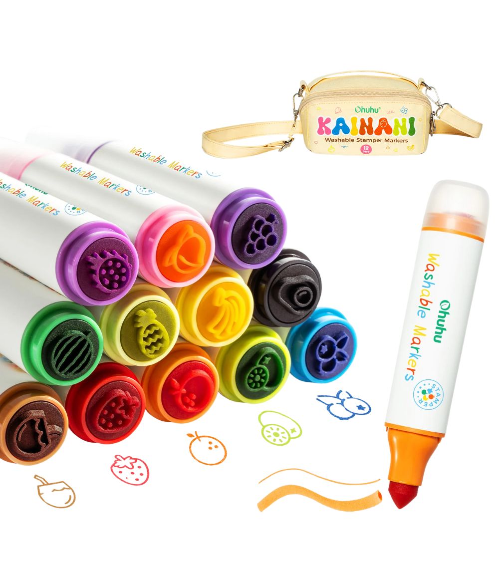 OHUHU (4) Ohuhu Washable Stamper Kids Dual Tips Water-based Markers - Image 1