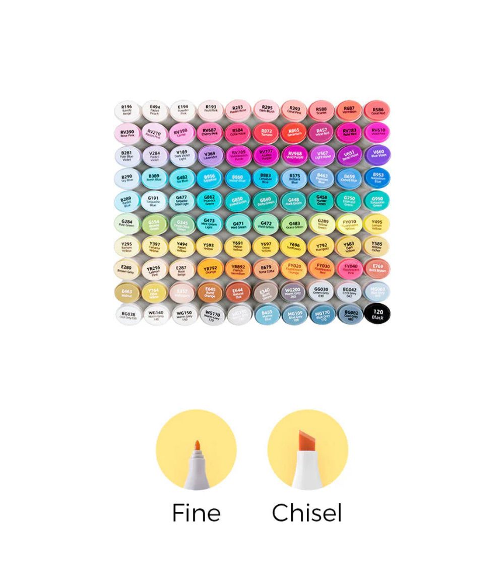 OHUHU (5) Ohuhu Oahu 100 Colors Dual Tips Alcohol Art Markers, Fine & Chisel - Image 1