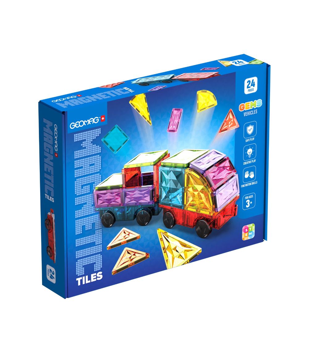 147 Geomag Magnetic Tiles Gems Vehicles 24 pcs - Image 1