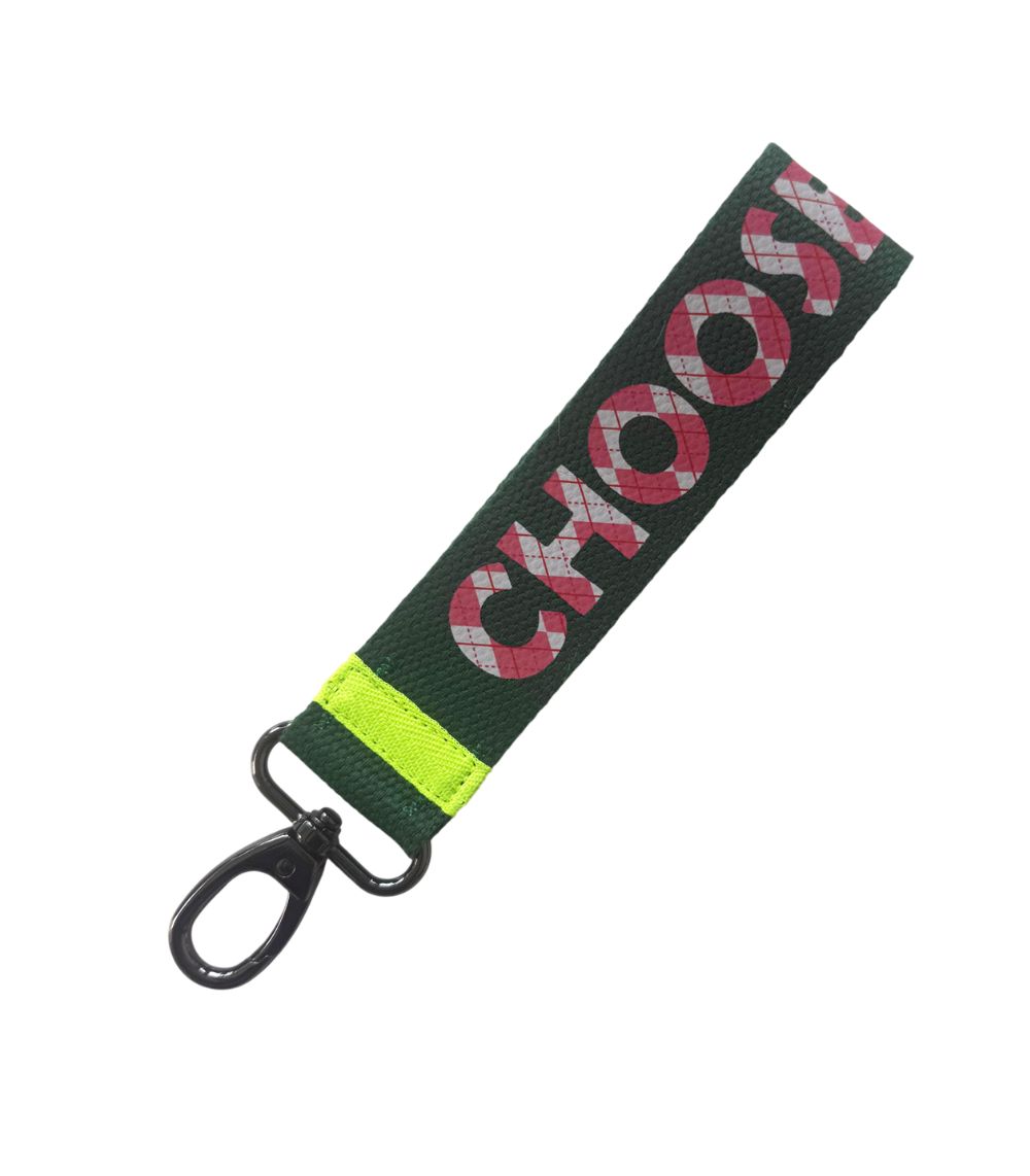 179 Choose Happy Keychain, Pink/Green - Image 1