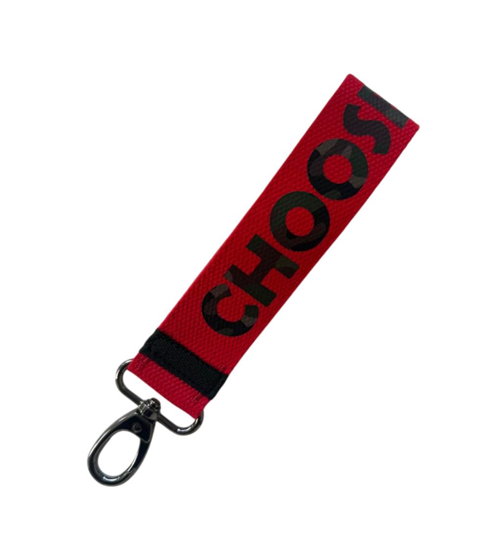 186 Choose Happy Keychain, Khaki/Red - Image 1