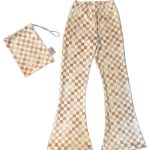 Creme Brown Checkmate Velvet Bell Leggings