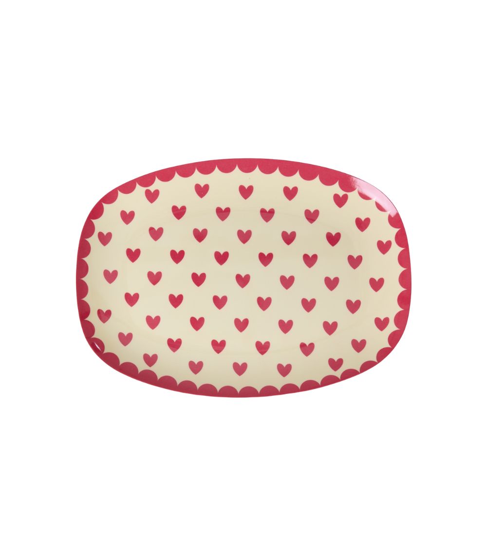Rice Wonder (1) Small Rectangular Side Plate - Red - Favorite Hearts Print - Image 1