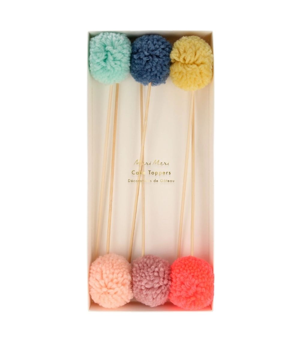224 Meri Meri Multi Pompom Cake Toppers (x 6) - Image 1