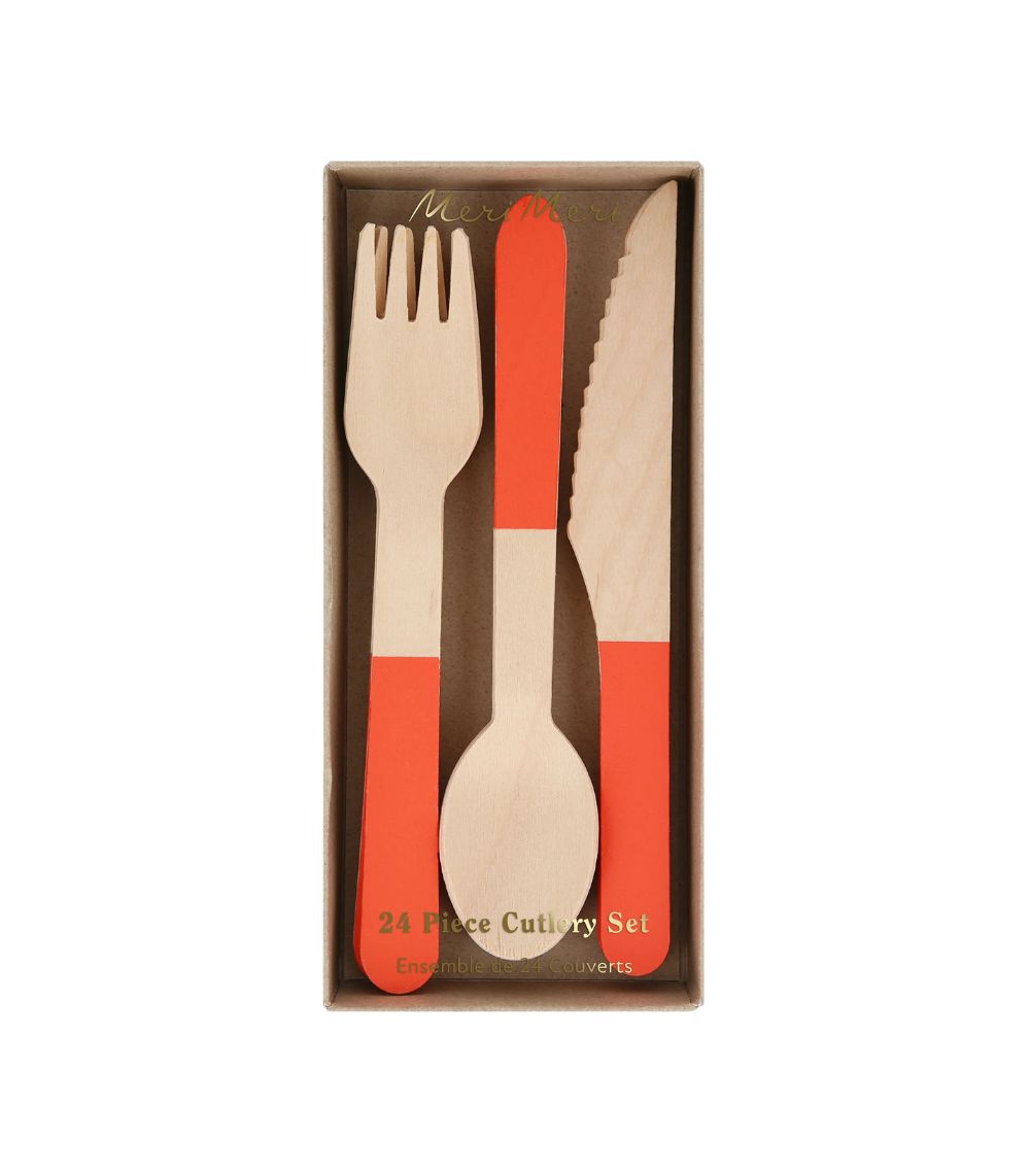 267 Meri Meri Tomato Red Wooden Cutlery Set (x 24) - Image 1