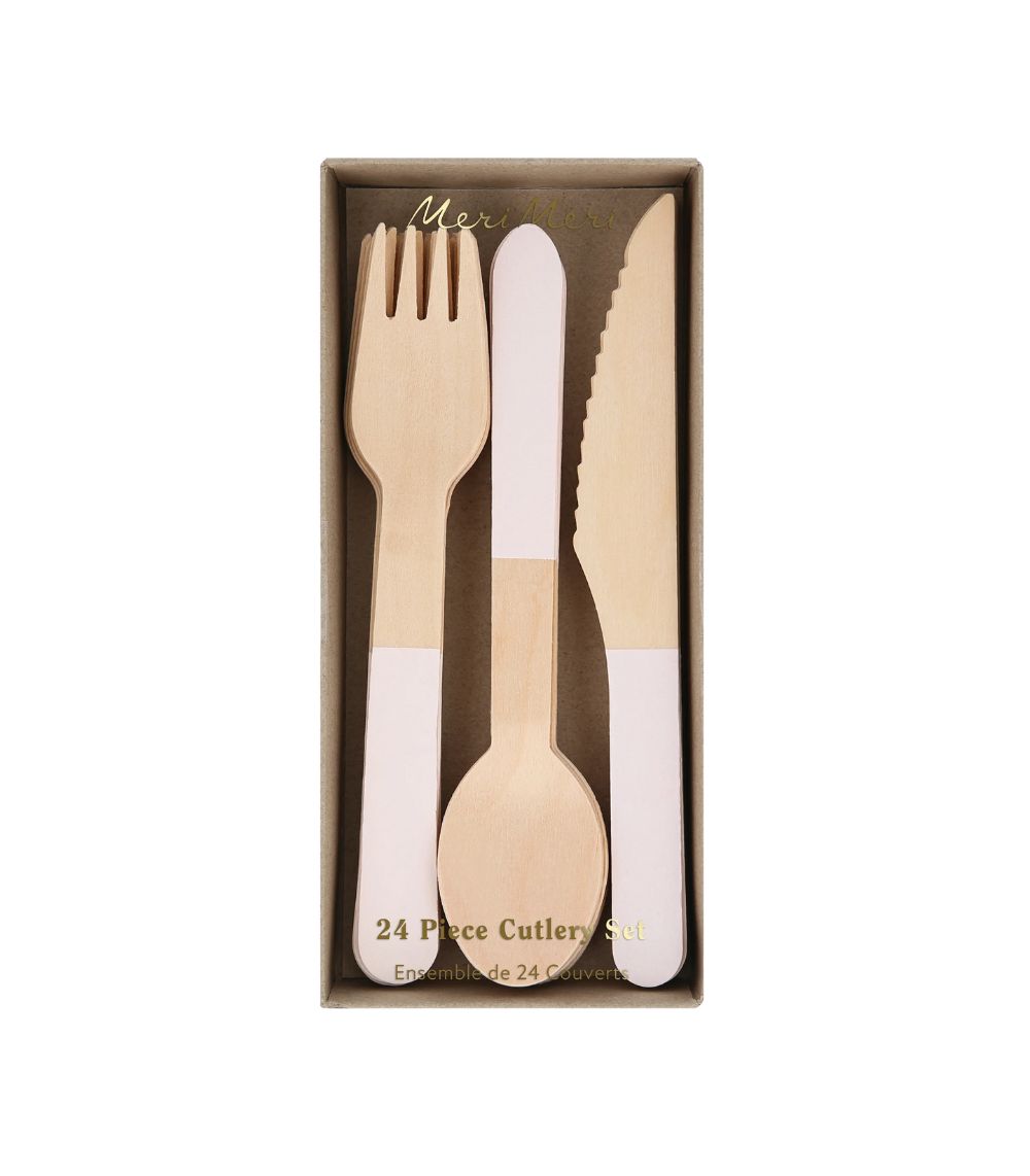 268 Meri Meri Ballet Slipper Pink Wooden Cutlery Set (x 24) - Image 1