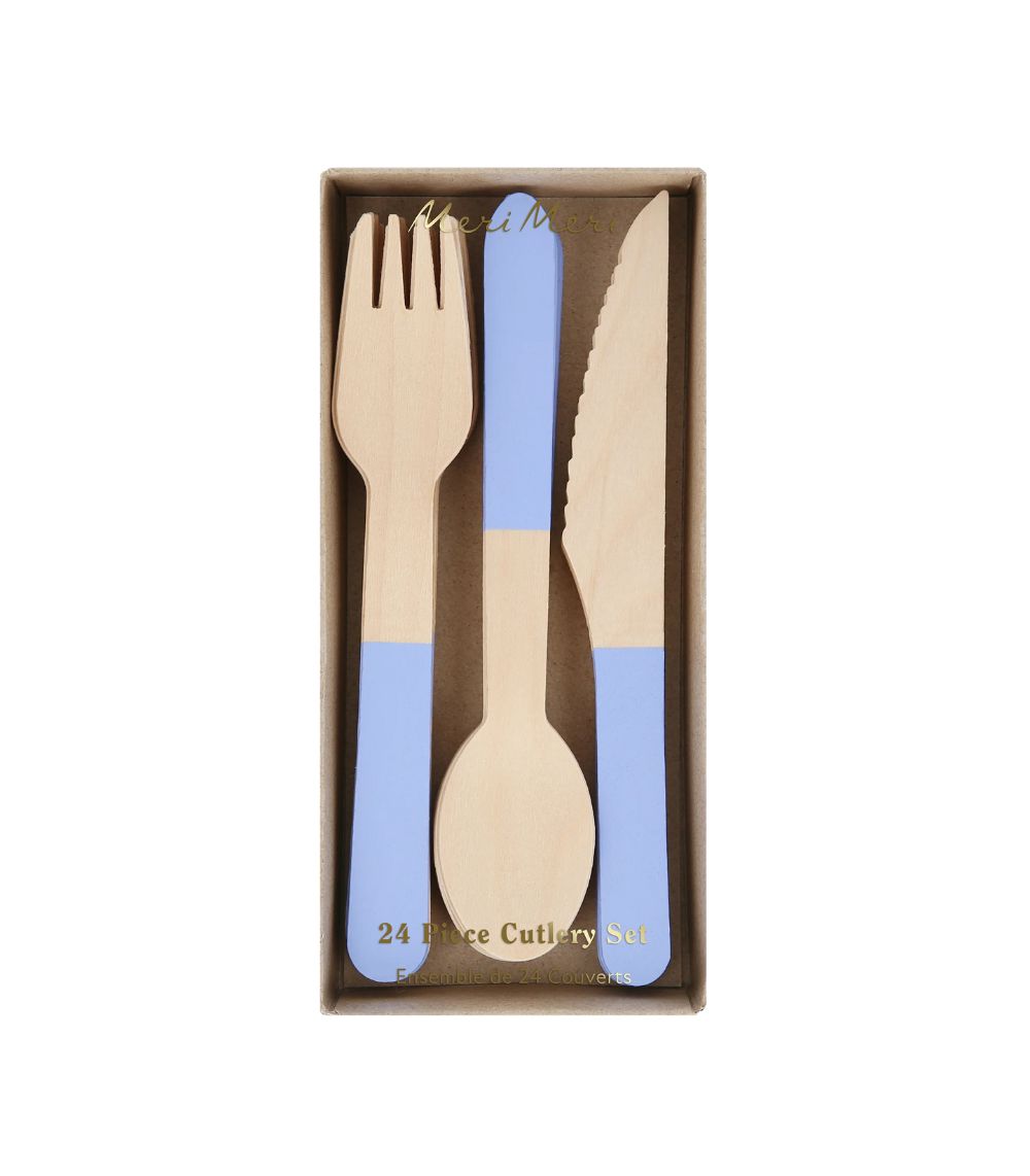 269 Meri Meri Cornflower Blue Wooden Cutlery Set (x 24) - Image 1