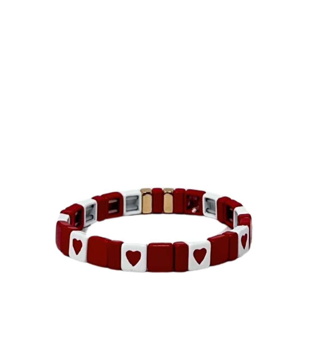 mamacita Mamacita Heart Tile Bracelet, Red/White - Image 1