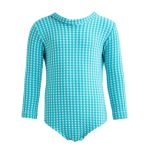 Kelia Long-Sleeve One-Piece, Turquoise Carreaux