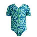 Erica Short-Sleeve Zip One-Piece, Mystic Cyan