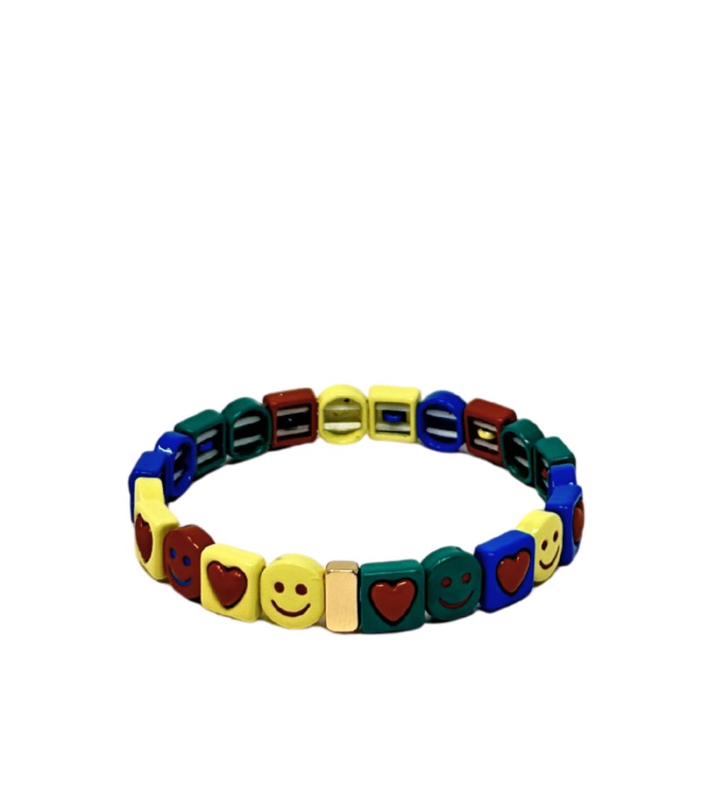 340 Mamacita Pop Love Smiley Tile Bracelet Blue/Yellow/Green - Image 1