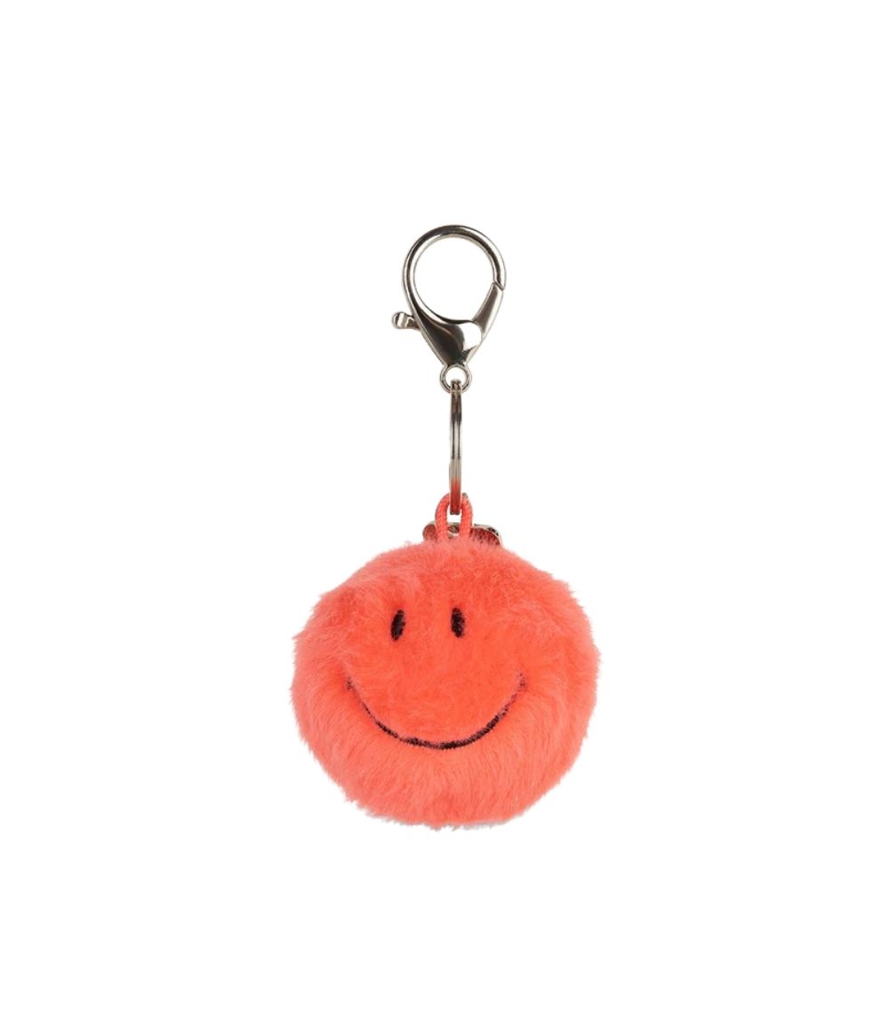 74 Smiley Keychain ECO Fuzzy Bright Coral, 5,5cm - Image 1
