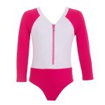 Erica Long-Sleeve Zip One-Piece, White Fuchsia Picque