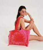 Bicolor Velvet Bubblegum Orange - Terry Tote Beach Bag - Image 2
