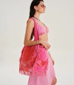 Bicolor Velvet Bubblegum Orange - Terry Tote Beach Bag - Image 4