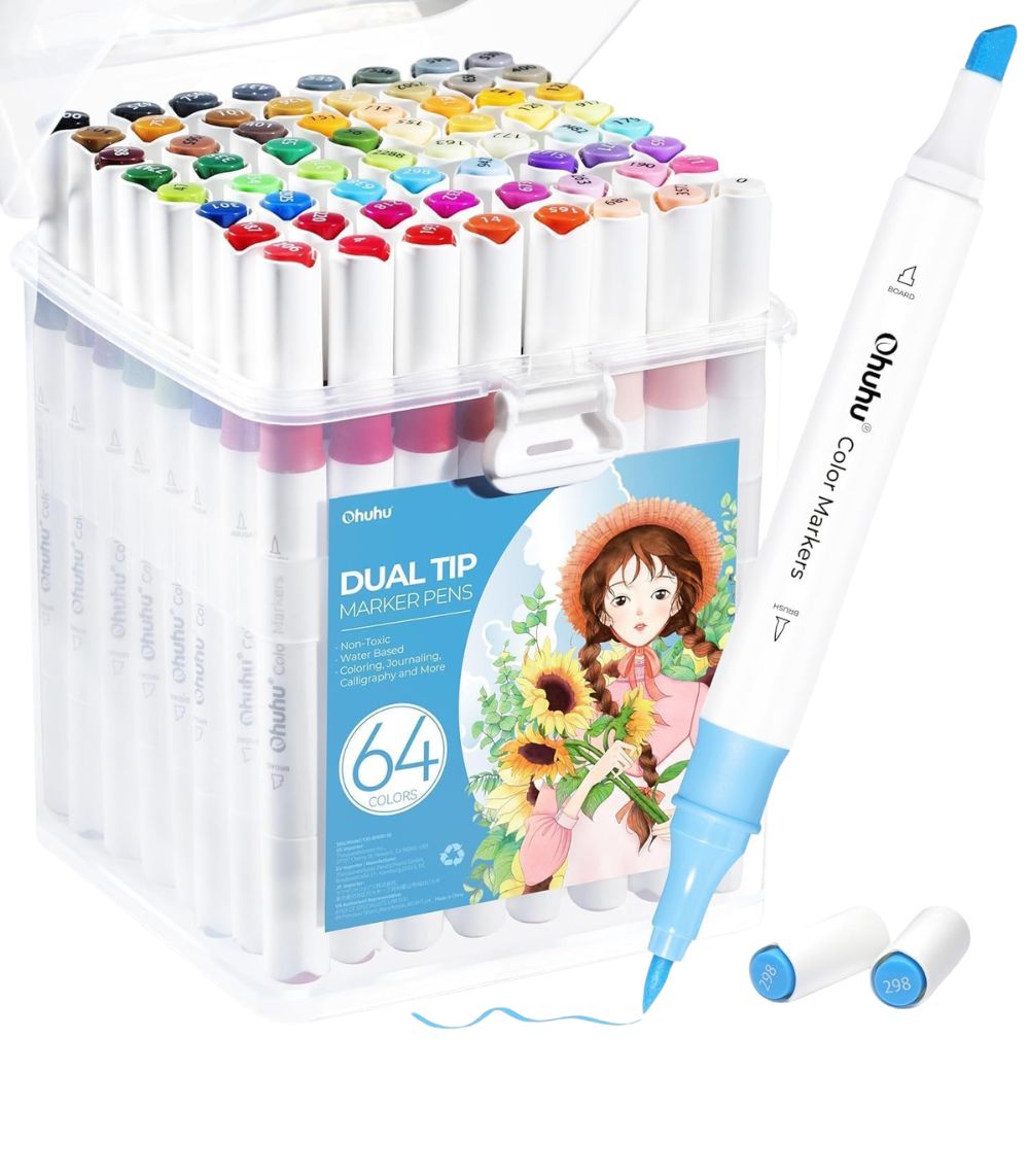 223 Ohuhu 64 Colors Dual Tips Water Based Art Markers, Brush & Chisel - Image 1