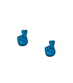 Anastasia Kessaris for The Wonder Room Blue Crossed Fingers Emoji Earrings