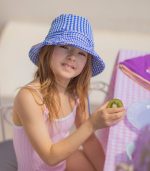 Kids Bucket Hat Unisex, Blue Carreaux - Image 2