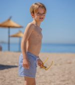 Boy's Swim Shorts, Blue Carreaux - Image 2