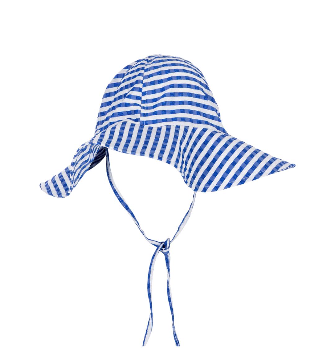 66 Kids Sun Hat Unisex, Blue Carreaux - Image 1