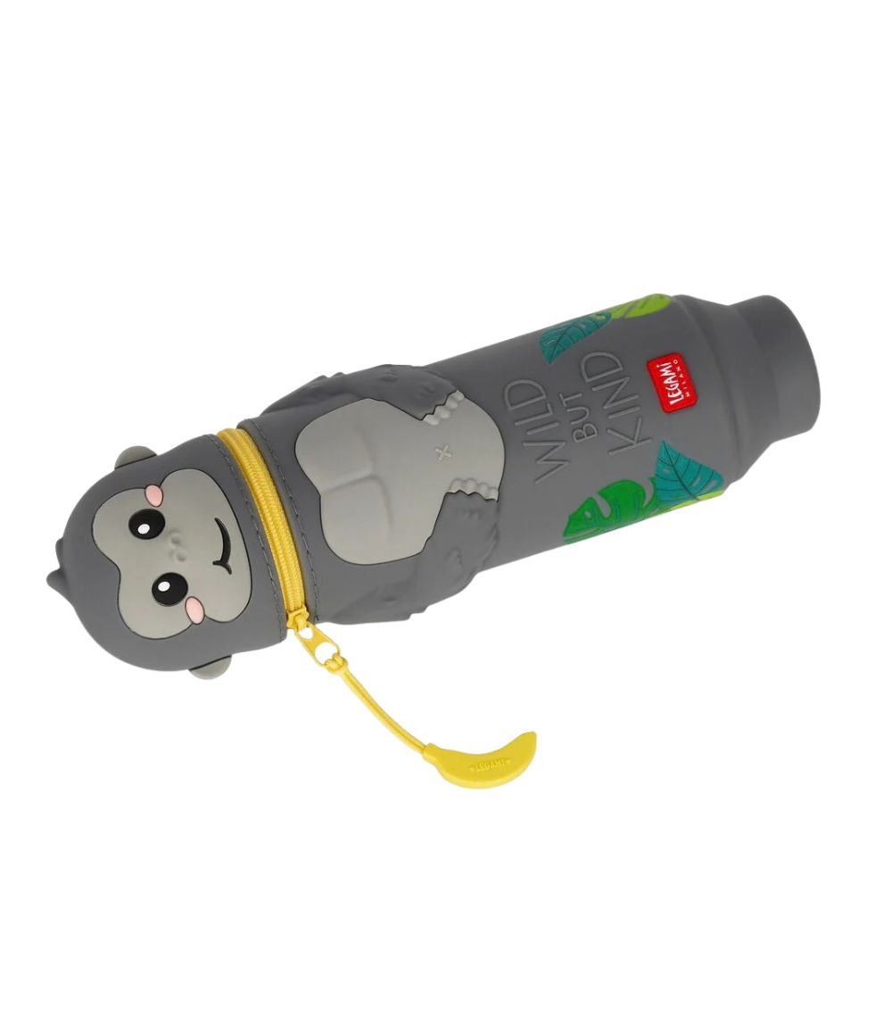 159 Kawaii 2 In 1 Soft Silicone Pencil Case - Kawai - "Wild But Kind" Gorilla - Image 1
