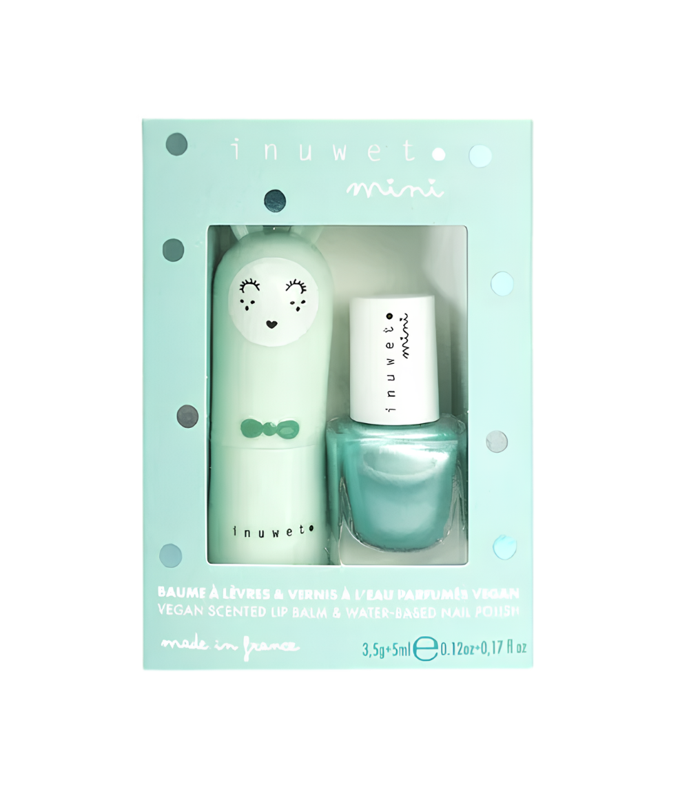 107 Inuwet Duo Kids Set Lip Balm & Nail Polish Water Based Turquoise – Apple - Image 1