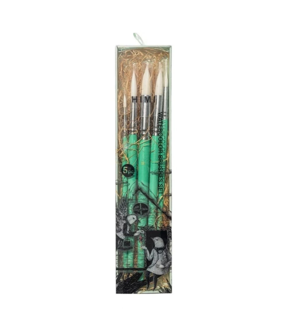 12 Himi Little Bird Painting Brushes 5pcs, Green - Image 1