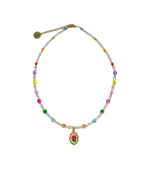 Rainbow Pearl Embroidered Necklace