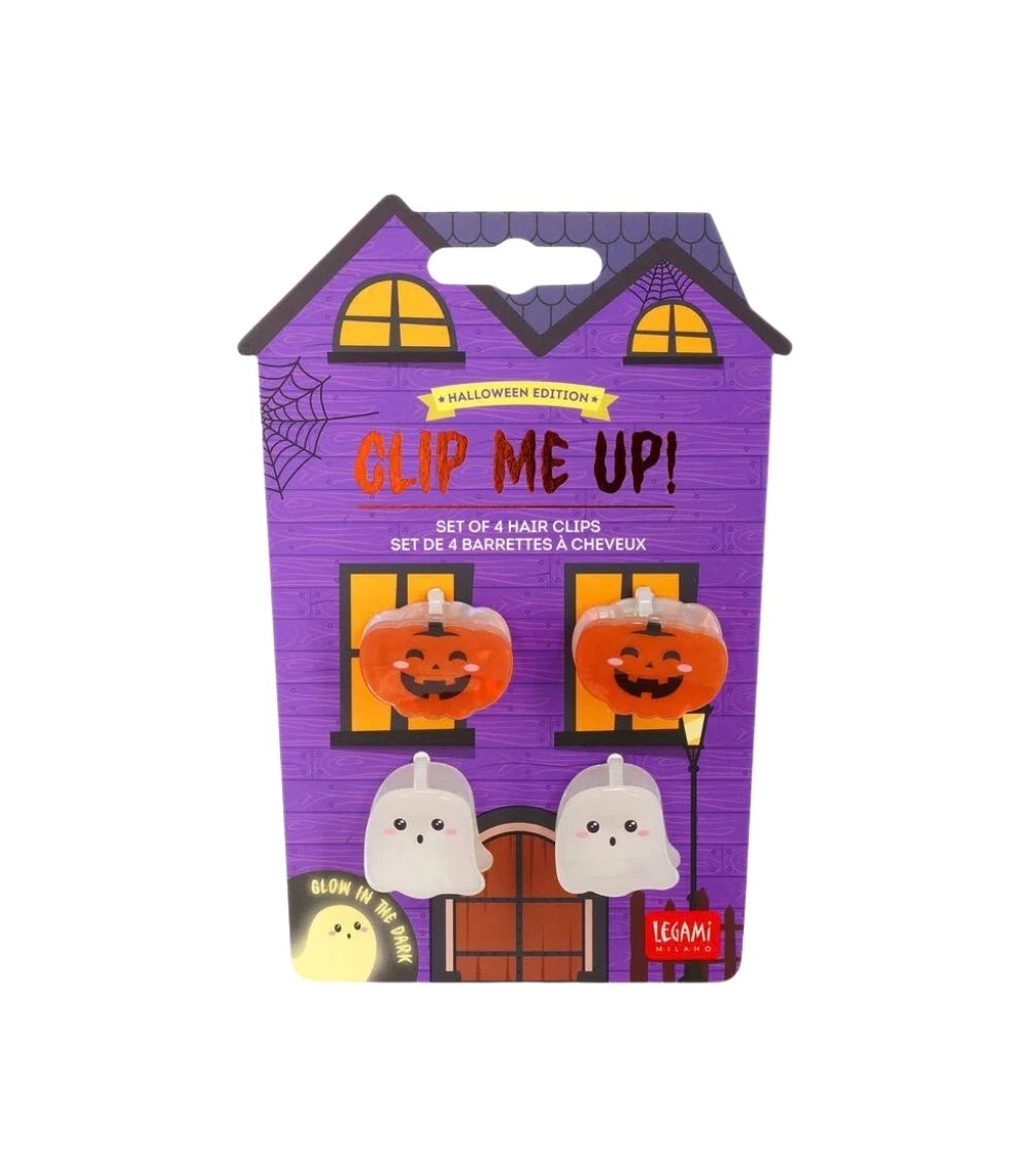 19 Halloween Set of Four Mini Hair Clips - Clip Me Up! - Ghost And Pumpkin - Image 1