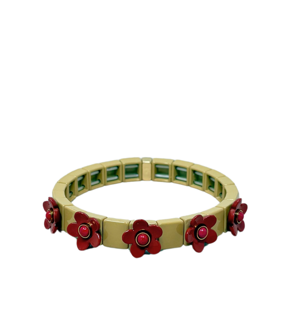 355 Mamacita 3D Flower Tile Bracelet Beige/Terracotta - Image 1