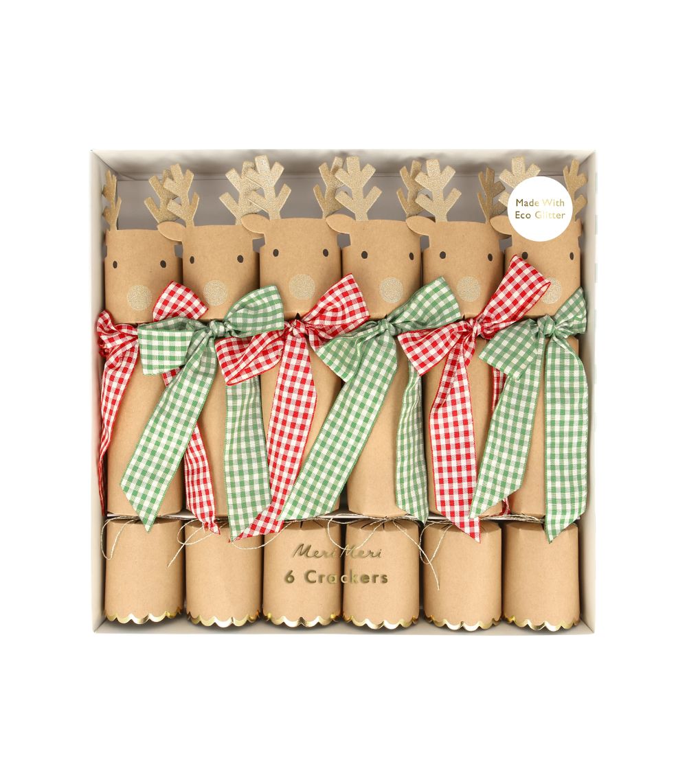 461 Meri Meri Gingham Bow Reindeer Crackers - Image 1
