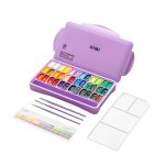 Himi Twin Cup Gouache Set – 36 Colours +3 Brushes – Purple Case