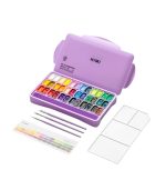 Himi Twin Cup Gouache Set – 36 Colours +3 Brushes – Purple Case
