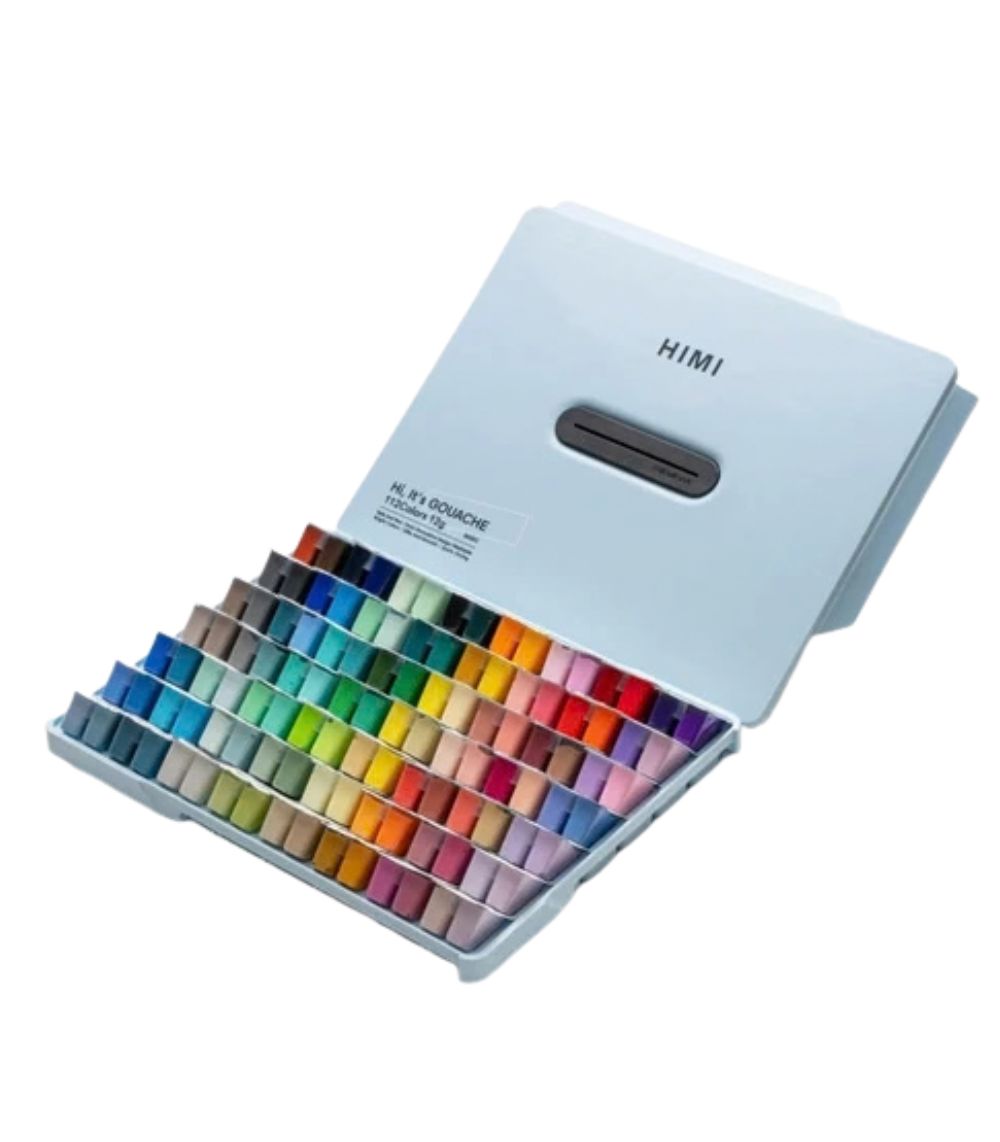 83 Himi Twin Cup Gouache Set – 112 Colours – Ice Blue Case - Image 1