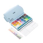 Himi Twin Cup Gouache Set – 36 Colours +3 Brushes – Ice Blue Case