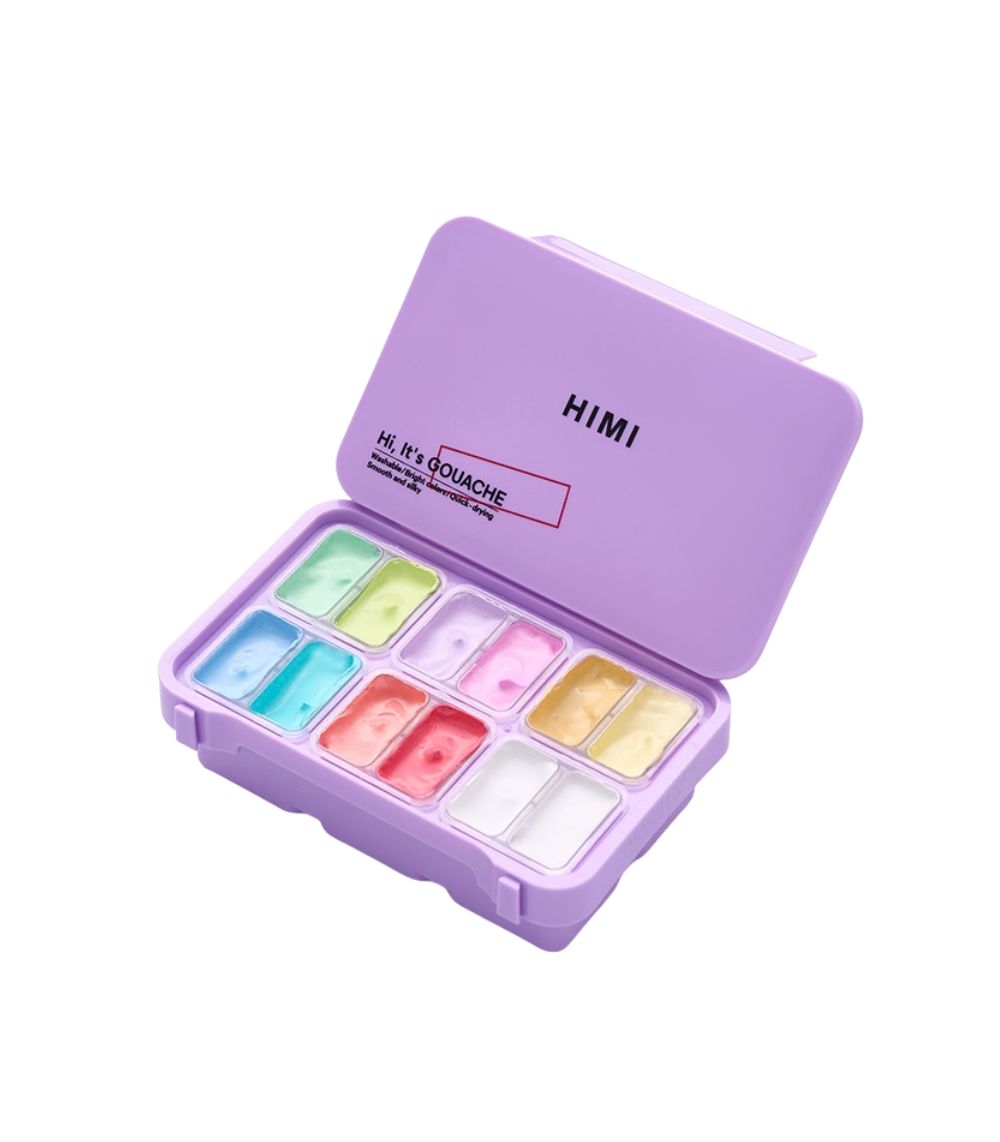 Himi (6) Himi Twin Cup Gouache Set – 12 Soft Pastel Colours – Purple Case - Image 1