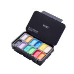 Himi Twin Cup Gouache Set – 12 Shiny Metallic Colours – Black Case