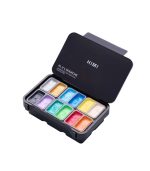 Himi Twin Cup Gouache Set – 12 Shiny Metallic Colours – Black Case